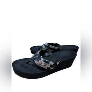COACH Women Elegant Black and Silver Wedge Sandals